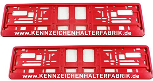 Satz (2 Stück) Kennzeichenhalter - ROT - MIT INDIVIDUELLEM WUNSCHTEXT! - PREMIUMQUALITÄT! - Werbung Text Spruch Beschriftung personalisiert