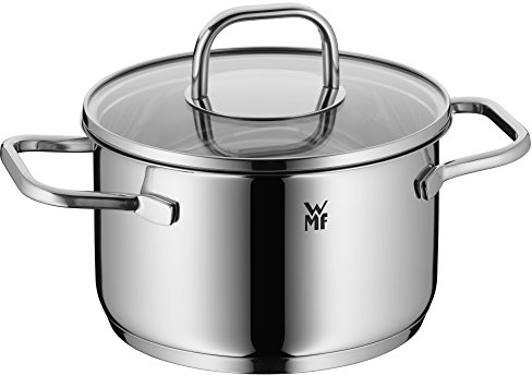 WMF Inspiration Kochtopf klein 16cm, Glasdeckel, Fleischtopf Induktion 1,9l, Cromargan Edelstahl poliert, unbeschichtet