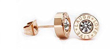 findout rosé vergoldet Titan Stahl-Liebe Runde Zirkonia schwarz Achat Liebe Leben Lachen-OhrsteckerLebe jeden Moment, lachen jeden Tag, Liebe jenseits von Worten. (F772) (Leben Lachen-Liebe 8mm)