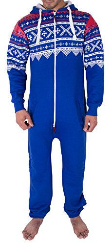 NOROZE Stylish Aztec Mens Onesie - Hooded Zip onesies Playsuit All In One Piece Jumpsuit - Warm And Cozy Men’s Nightwear (L, Royal Blue)