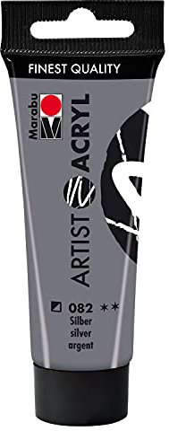Marabu 12200055082 Artist Acryl Plata 082 - Pintura acrílica fina de calidad artística, a base de agua, consistencia pastosa, alta pigmentación, muy buen brillo y opacidad.
