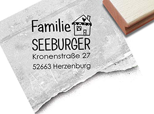 Stempel PERSONALISIERT - Adressstempel HERZHAUS individuell - Firmenstempel Familienstempel Haus Geschenk für Kinder und Erwachsene - zAcheR-fineT