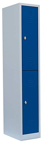 Lüllmann 2 Fächer Spind Schließfachschrank komplett montiert grau/blau 180x31,5x50cm (HxBxT) Spindschrank Kleiderspind Umkleideschrank 520211