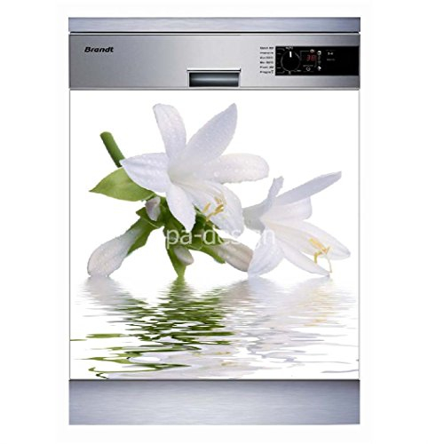 Sticker Cuisine Lave Vaisselle Fleur Blanche 60x60cm SLV1131 (Fond Blanc)