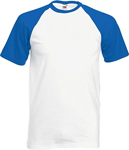 Fruit of the Loom - Kontrast T-Shirt 'Baseball T' Farbe White/Royal Blue Größe Large