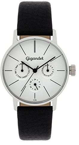 Gigandet Damen-Armbanduhr Multifunktion Quarz Analog mit Lederarmband schwarz G38-001