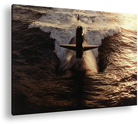 deyoli gewaltiges U-Boot im Format: 80x60 als Leinwandbild, Motiv fertig gerahmt auf Echtholzrahmen, Hochwertiger Digitaldruck mit Rahmen