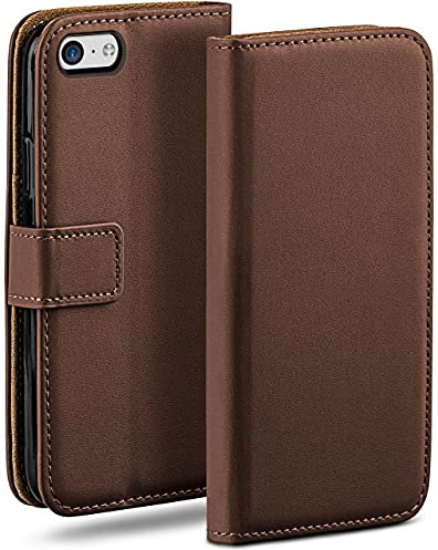 moex Book Case für iPhone 5c Handyhülle mit Kartenfach, Hülle klappbar 360 Grad Schutzhülle, Klapphülle Flip Case Cover, PU Leder Handytasche Lederhülle, Dunkelbraun