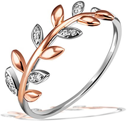 Goldmaid Damen-Ring Bay Leaves rot vergoldet 925 Silber teilvergoldet Zirkonia weiß Rundschliff Gr. 54 (17.2) - Fo R7642S54 rosegold Schmuck