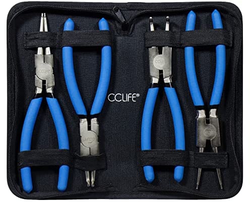 CCLIFE Sprengringzangen Seegeringzange Set 4tlg, 150mm Zange Gerade & Gebogen für Sicherungsring Innen/Außen