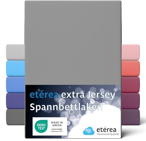etérea Extra Jersey Spannbettlaken 100x200cm - 120x220cm Grau bis 35 cm Höhe - 100% Baumwolle Spannbetttuch Oekotex Bed Sheets Bettbezug für Boxspringbetten Bettlaken 100x200 cm - 120x220 cm Gray