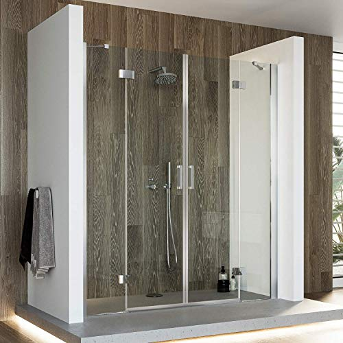 Idralite Porte de Douche 170CM H190 Verre Transparent avec Easy-Clean Mod. Flip Porte + Porte