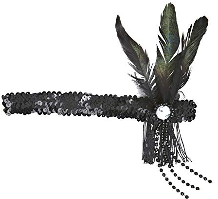 W WIDMANN MILANO Party Fashion - Stirnband mit Pailletten und Federn, Haarband 20er Jahre, Charleston, Accessoire