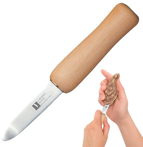 R Murphy/Ramelson New Haven Oyster Shucking Knife, Shucker Tool Opener, Curved Bent Tip, Wood Handle, Stainless Steel Blade, Made in USA, Regular