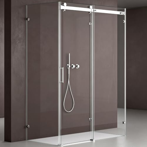 doporro Cabine de Douche Rectangulaire en Forme U 90x150x90cm | Paroi de Douche pour Un Seul Mur, Verre Transparent 8mm, Ravenna17-2Uk