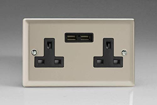 Varilight 2-Gang 13A Unswitched Socket + 2x5V DC 2100mA USB Charging Ports Satin