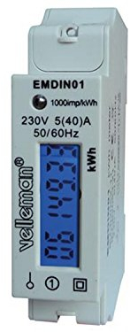 Velleman Stromzähler 1 Phase, 1 Phasen Stromzähler, digitaler Stromzähler Hutschiene, Stromzähler Hutschiene 1 phasig, Zähler für Hutschiene, LCD-Anzeige, LED, max. 40 A