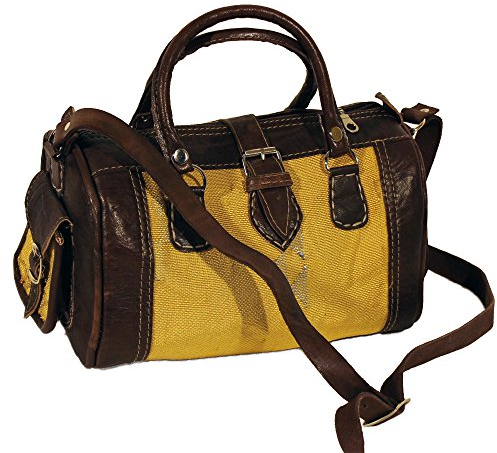 albena Marokko Galerie unisex marokkanische Tasche Kelim/Leder Sabra gelb (M: B36cm/H23cm)