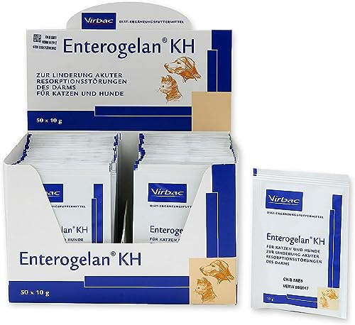 Virbac Enterogelan KH | 50 x 10 g | Diät - Ergänzungsfuttermittel für Hunde und Katzen | Zur Linderung akuter Diarrhoe | Zum Schutz der Darmschleimhaut gegen Bakterien und Toxine