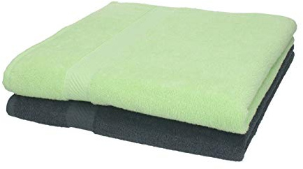 Betz 2 Stück Duschtücher Set Duschtuch Duschhandtuch Strandlaken Badetuch Palermo 100% Baumwolle Größe 70 x 140 cm Farbe anthrazit und grün