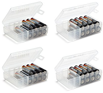 GlossyEnd Set of 4 - Two AA and Two AAA Battery Storage Box, Battery Storage Case, Battery Holder Clear (AA - AAA)