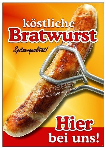 net-xpress Plakat Bratwurst für Imbiss-Betriebe DIN A1, Werbeplakat Poster Wurst