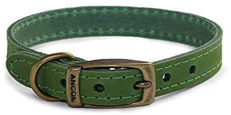 Ancol Timberwolf Premium Leather Dog Collar - Comfortable Durable Pet Training Accessory - Green Bridle Leather - Soft Supple Waterproof Treated - 55-63cm Size 8