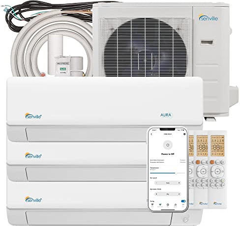 Senville SENA-30HF/T Tri Zone Mini Split Air Conditioner Heat Pump, 28000 BTU, Works with Alexa, White