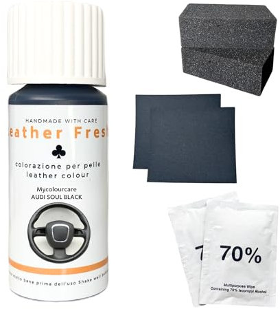 Mycolourcare Kit Ritocco Volante Nero Chiaro Soul compatibile con Audi per Pelle Ecopelle Vegan Colore Semplice Applicazione Alternativa Coprivolante, vernice 3 in 1
