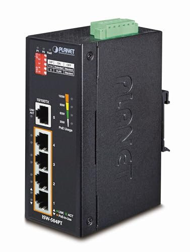 PLANET ISW-504PT commutateur réseau Non-géré L2 Fast Ethernet (10/100) Connexion Ethernet, supportant l'alimentation Via ce Port (PoE) Noir