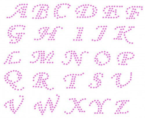 Alphabet Letter Sheet Fancy Small Pink Iron-On Rhinestone Crystal Tshirt Transfer Patch