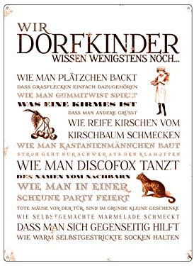 INTERLUXE Metallschild Retro Wandschild Blechschild Dorfkinder Mädchen Dorfkind Retro Shabby 220x300 mm 1mm Stahlblech