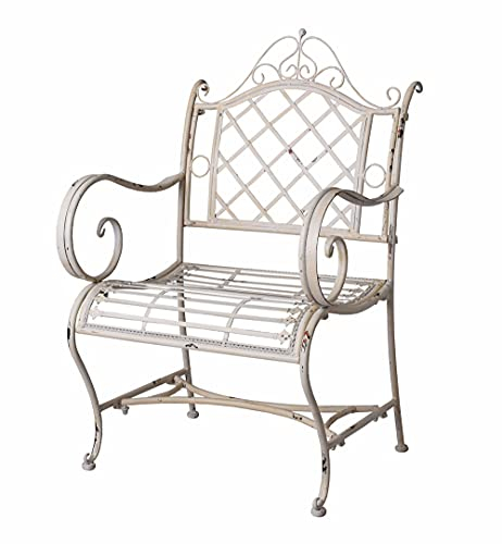 Gartensessel „Shabby Chic Garten“ – nostalgischer Sessel aus Schmiedeeisen im Antik-Look mit Ornamenten, Jugendstil Stil, H 98 × SH 43 × B 62 × T 46 cm aja044 Palazzo Exklusiv