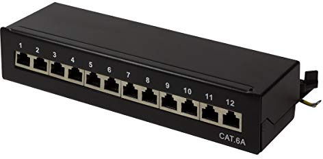 LogiLink Professional LogiLink NP0019B Professional Cat.6A (500 MHz) Patchpanel - Verteilerfeld, Tisch/Wand/Desktop, STP (geschirmt) 12-Port (RJ45), Schwarz