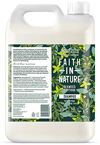 Faith in Nature Natürliches Seetang & Zitrus Shampoo, Entgiftend, Vegan & Ohne Tierversuche, Frei von Parabenen und SLS, für Alle Haartypen, 5 L Nachfüllpackung