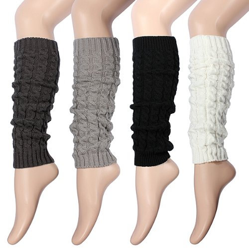Wilotick Winter Knit Crochet Women Girls Knee High Leg Warmers Chunky Cable Boot Cuffs Knit Socks Ankle Knee Warmers (white)