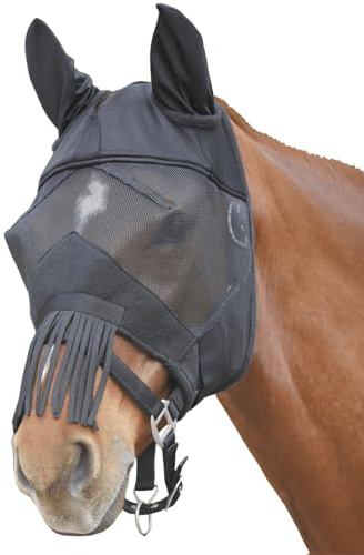 Waldhausen Fliegenmaske Premium mit Ohren und Nasenfransen, schwarz, VB