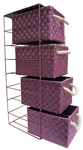 Arpan 4 Drawer Polypropylene Tower Storage Cabinet Unit With Chrome Wire Frame - Purple