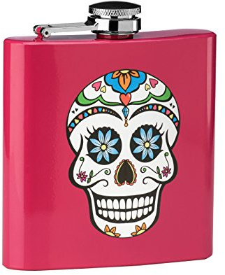 Premier Housewares Skull Design Hip Flask, Stainless Steel, 6 oz - Pink