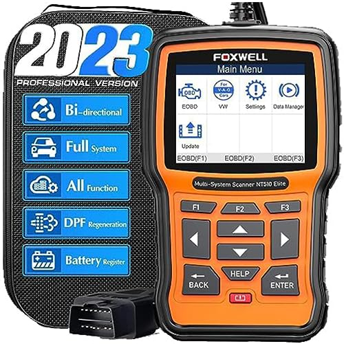 FOXWELL NT510 Elite Diagnose-Scanner passen für Volkswagen VW Audi VAG Full System Bidirektionale Scan Tool Code Reader, alle Resets OBD2 OBDII Scanner mit Batterie Register ABS Entlüftung Öl Reset