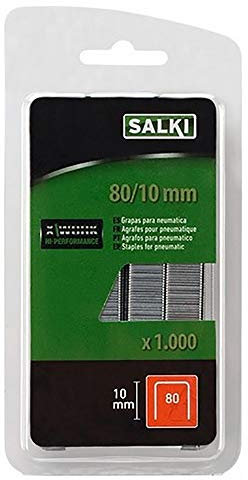 SALKI - Grapas nº 80 – Blister de 1000 Unidades, Grapas de Alambre nº 80 con 10mm de Longitud de Pata, Compatibles con Pistolas de Grapado Neumático, Ideales para Tapicería, Metal