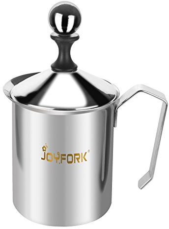 JoyFork Manual milk frother, Stainless Steel Milk Frother – for Medium Cappuccinos and Cafe Latte, 400ml 400 ml