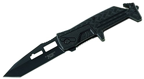 Herbertz Rettungsmesser - AISI 420 Stahl - Tantoklinge - Liner Lock - Aluminium Griffschalen - Gurtschneider - Dorn -Clip
