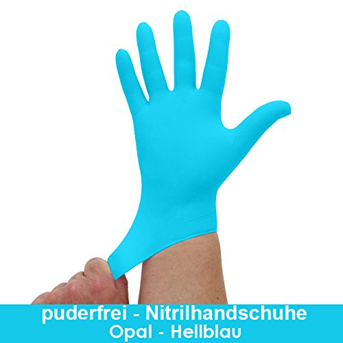 Nitrilhandschuhe Hellblau, Opal, Blaue Einmalhandschuhe, Einweghandschuhe, 100 Stück, Größe M