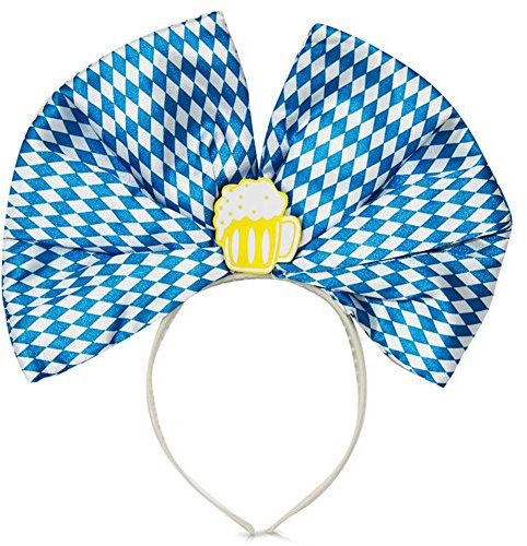 Haarreifen mit Oktoberfestschleife Bayern Raute bayrische Tiara Oktoberfest blau/weiß