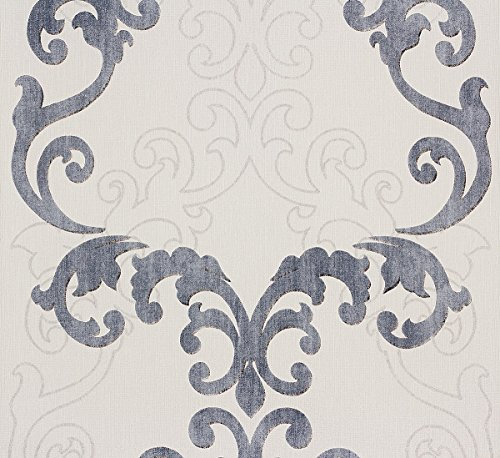 Vliestapete grau blau Barock Ornaments Rasch 849813