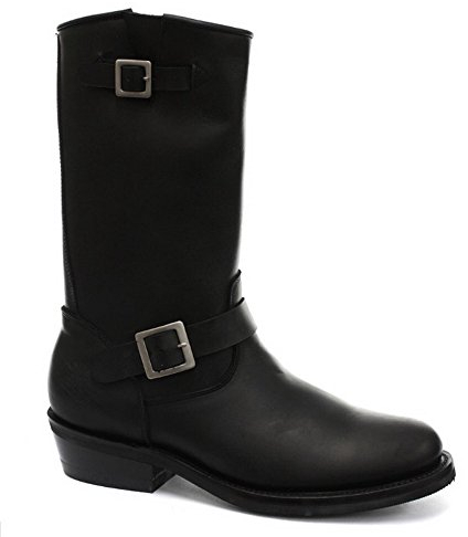 Grinders Rebel Unisex in Pelle Nero Liscia Sole Moto Western High Stivali 38
