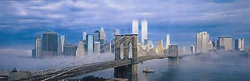 Manhattan in the Mist Skyline Poster Panorama-Nacht Brooklyn Bridge Twin Towers World Trade Center New York City 91,4 x 30,5 cm