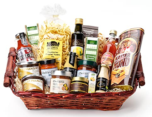 Geschenkkorb / Präsentkorb Delikatessen Galaktisch mit Nudeln, Saucen, Öl, Essigcreme, Senf, Sirup, Schokolade | gut als: Geschenkkorb für Kunden, Geschenkkorb zum Jubiläum oder Geschenkkorb Luxus