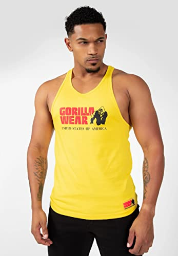 Gorilla Wear Classic Fitness Tank Top - gelb - Bodybuilding Sport Freizeit mit Logo Aufdruck leicht und bequem für optimale Bewegung aus Baumwolle